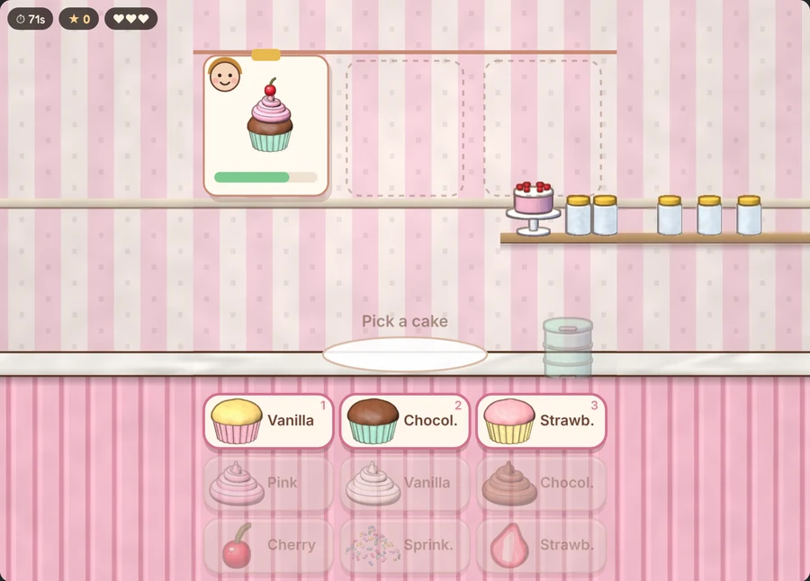 Cupcake Rush minigame being played